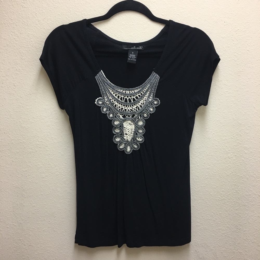 WILLI SMITH Size Small Black Soft Stretch Raglan Cap Short Sleeve Top NWOT